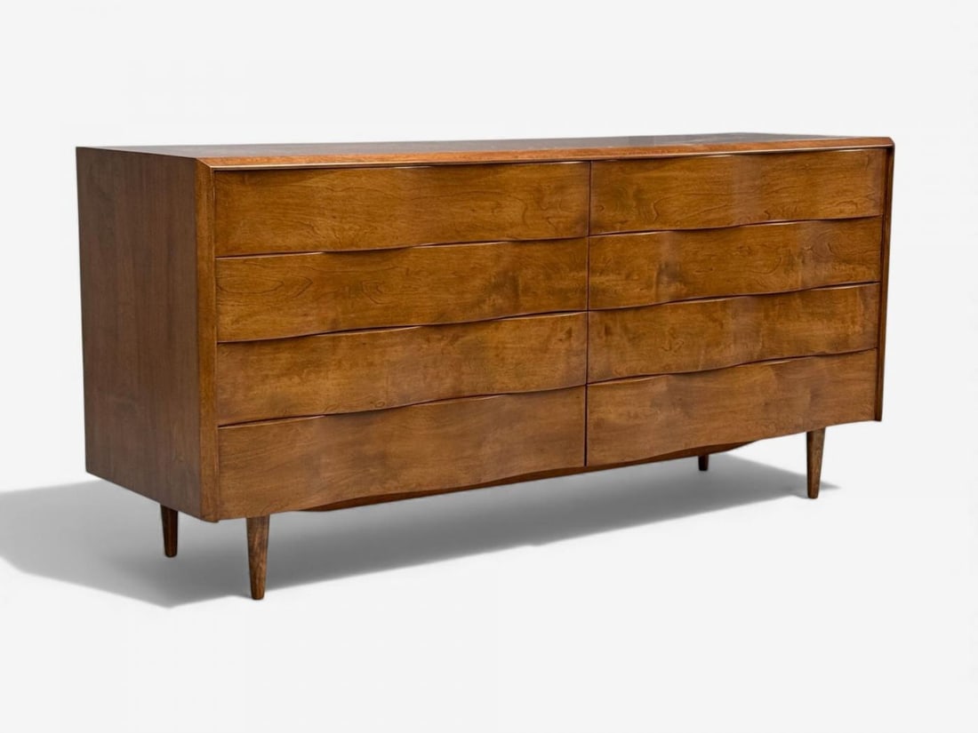 Edmond J Spence, Swedish Modern, Maple, Rare Wave Dresser, 1950s - 2
