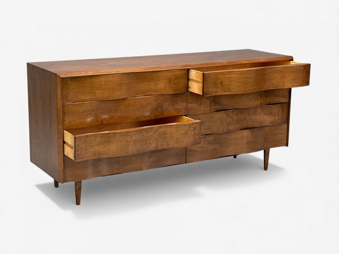 Edmond J Spence, Swedish Modern, Maple, Rare Wave Dresser, 1950s - 5