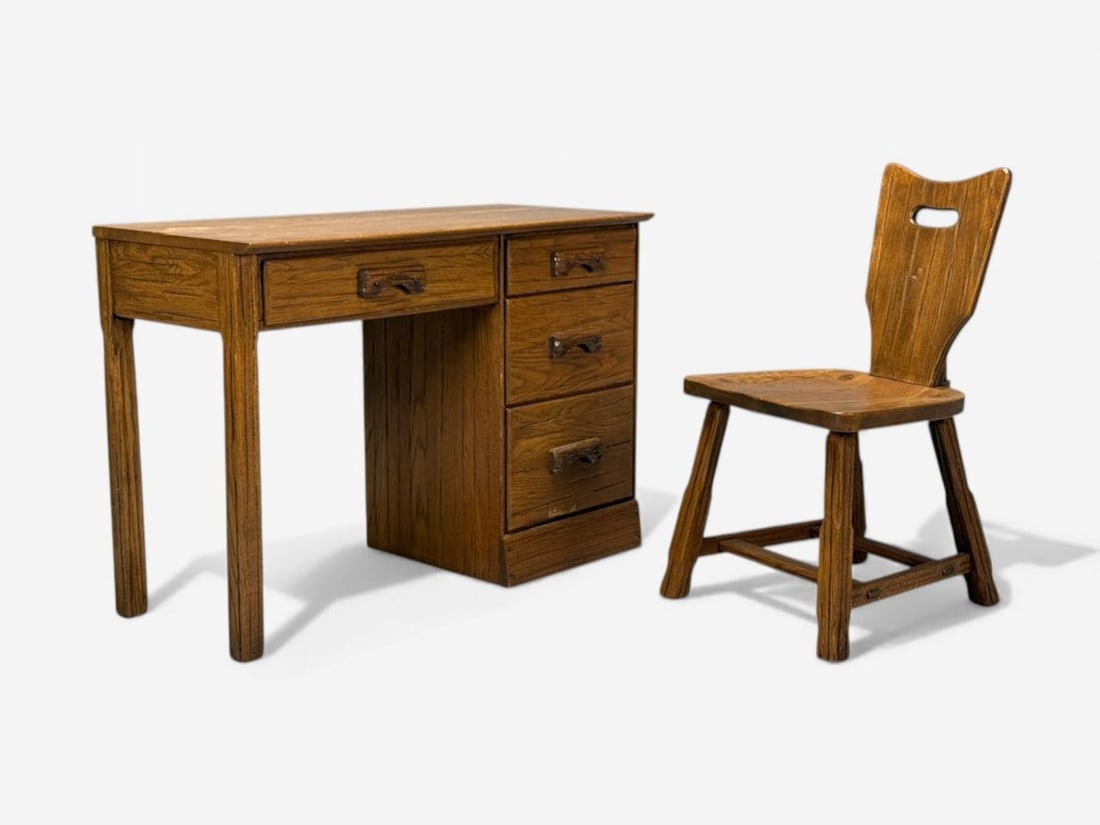 A. Brandt Ranch Oak, Oak, Writing Desk and Chair, USA, 1950s - 3