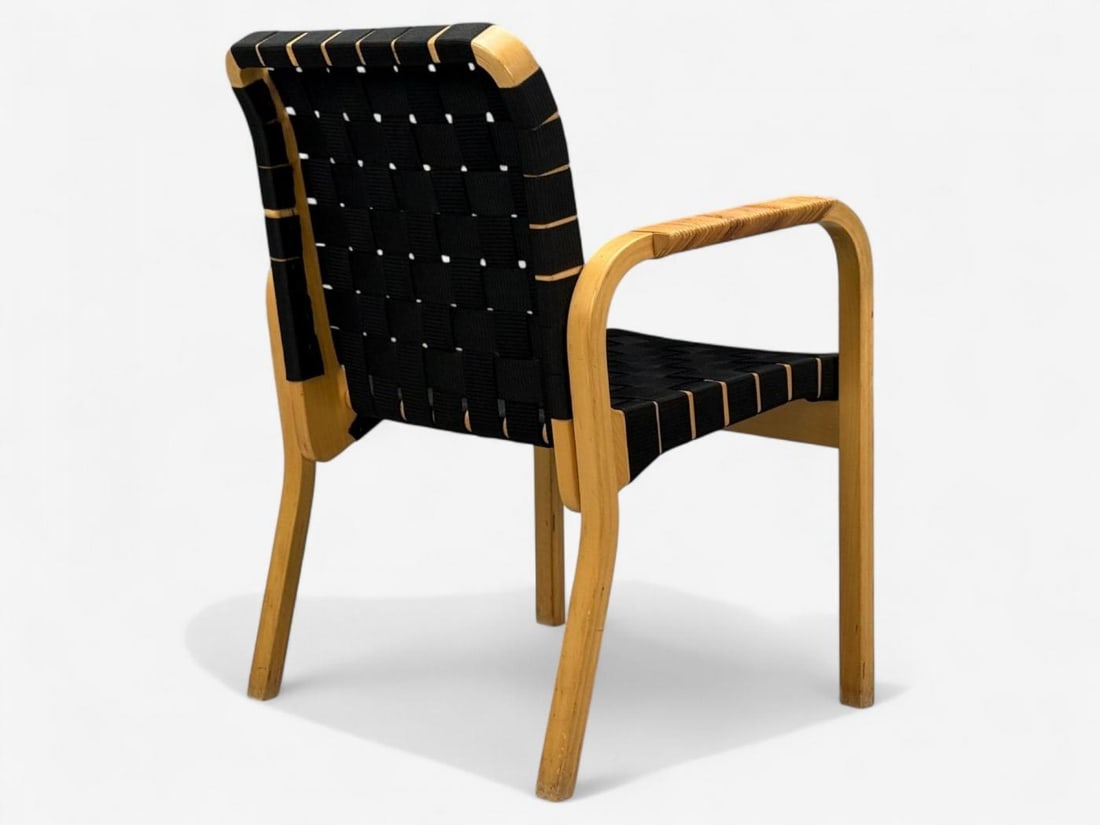 Alvar Aalto, Birch, Rattan, Black Linen Webbing, Armchairs, Finland, 1980s - 10