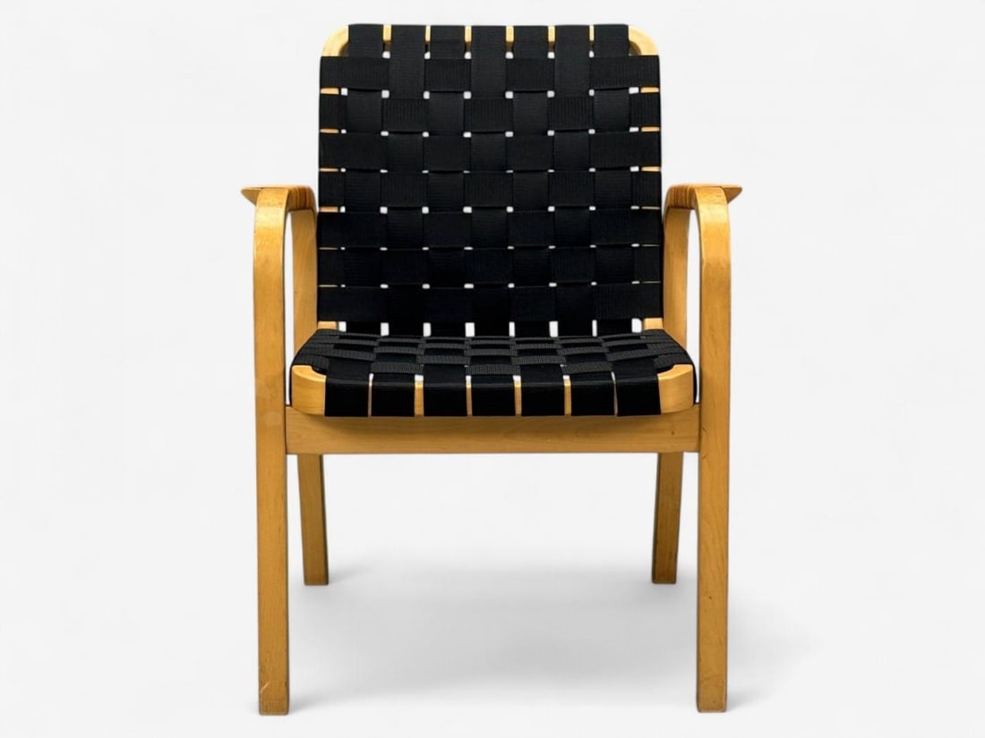Alvar Aalto, Birch, Rattan, Black Linen Webbing, Armchairs, Finland, 1980s - 8