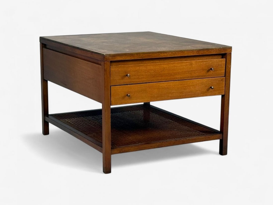 Paul McCobb, Leather, Cane, Brass, Side Table, USA, 1950s - 2