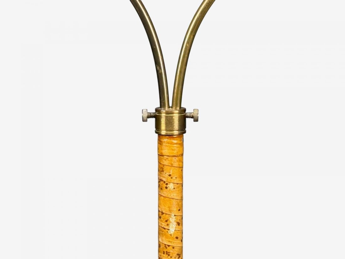 Corona Belysning, Floor Lamp, Wood, Brass, Fabric, Sweden, 1940s - 12
