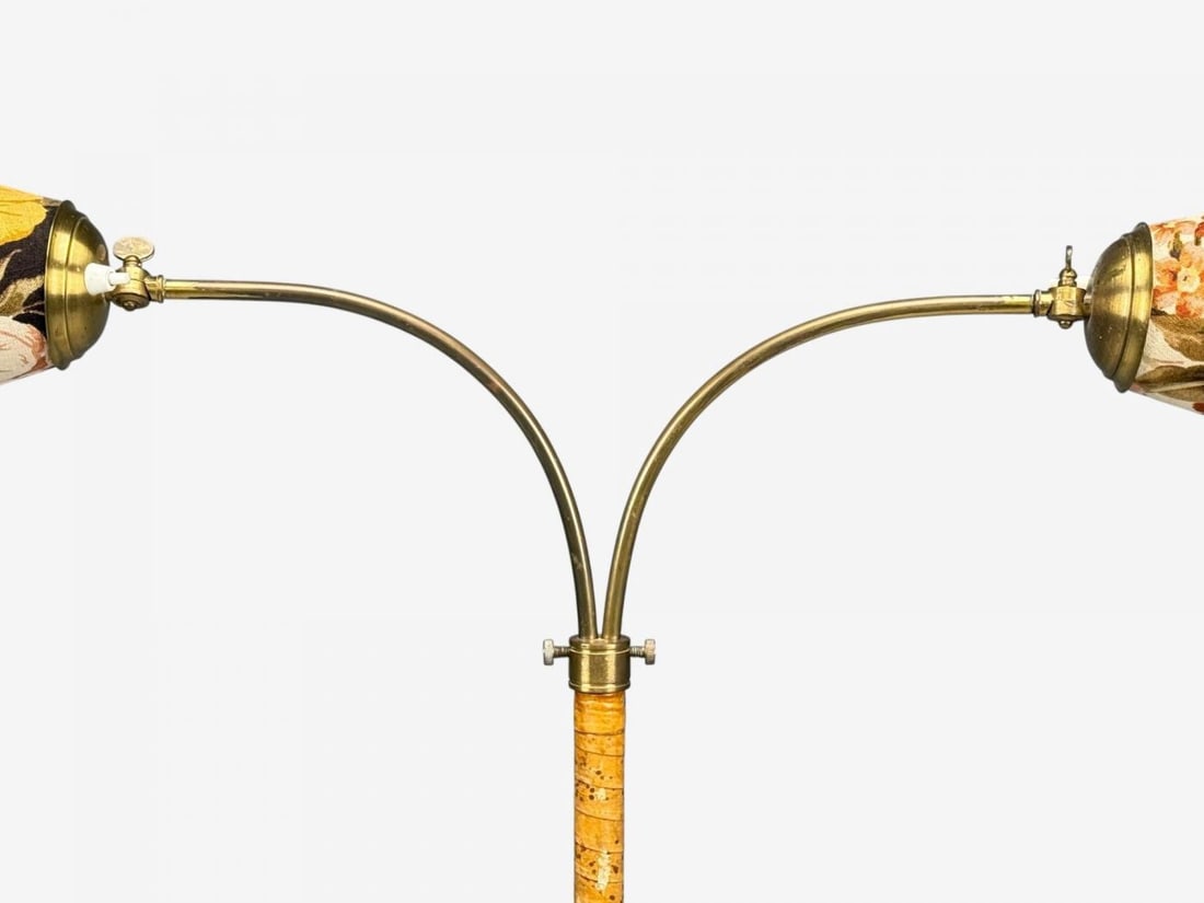 Corona Belysning, Floor Lamp, Wood, Brass, Fabric, Sweden, 1940s - 9