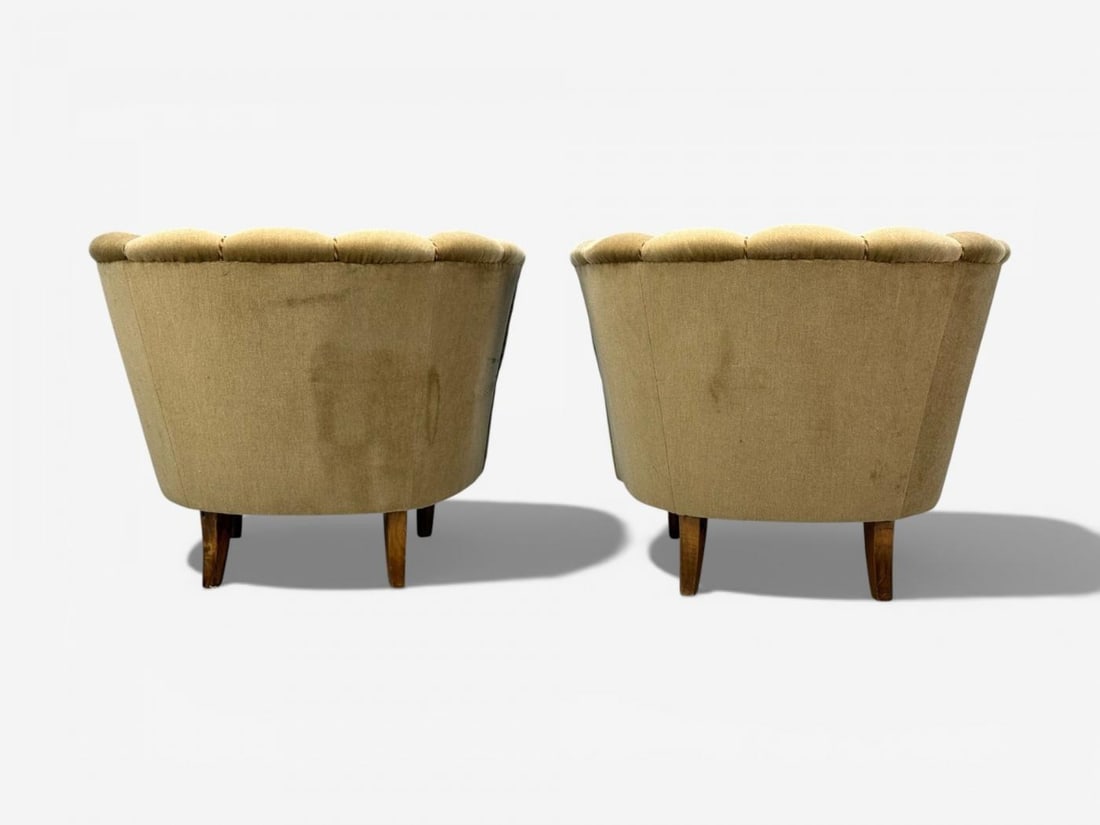 Finnish Modern, Lounge Chairs, Beige Velvet, Wood, Finland, 1950s - 8