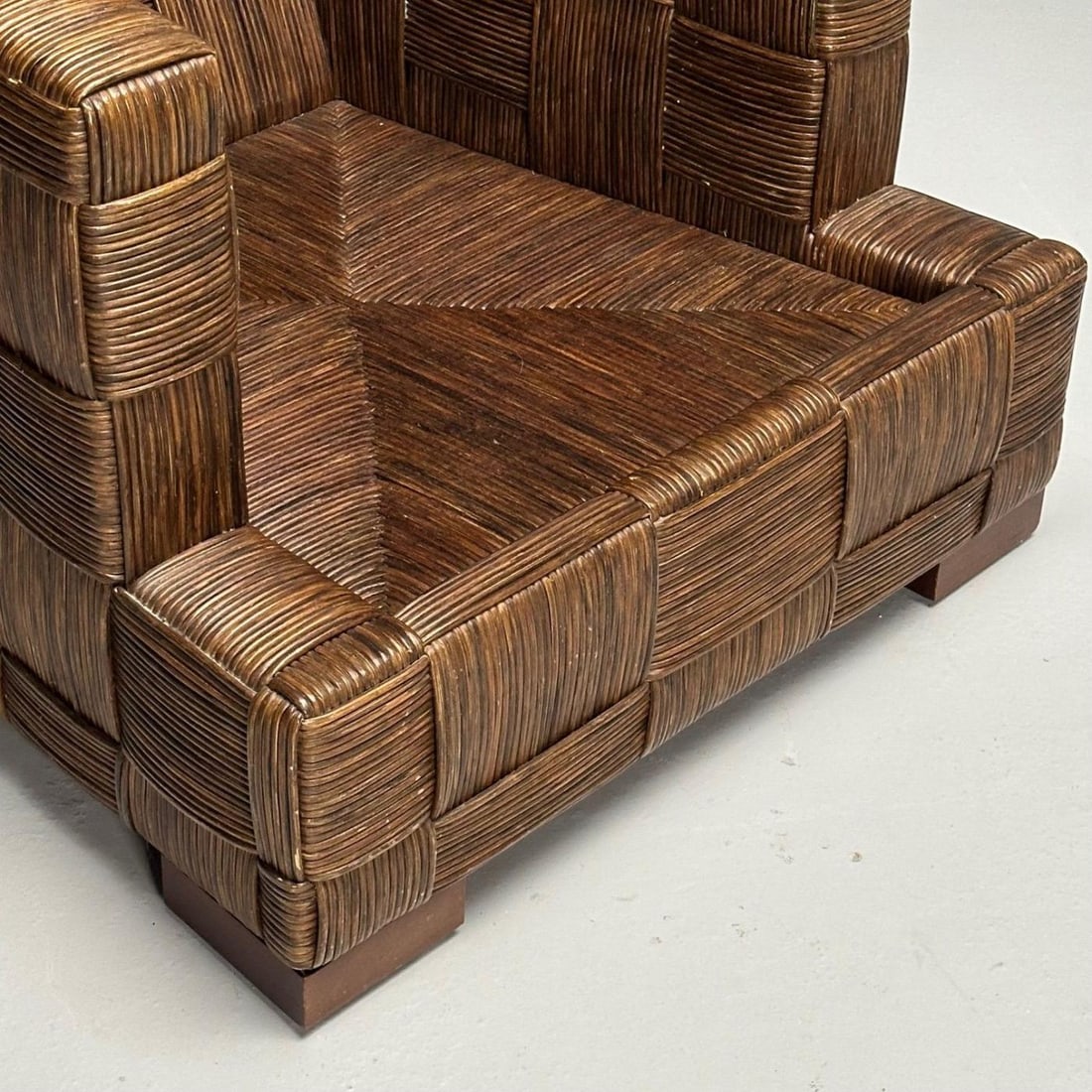 John Hutton, Woven Cane, Mahogany, Oversized Lounge Chairs, USA, 1990s - 12