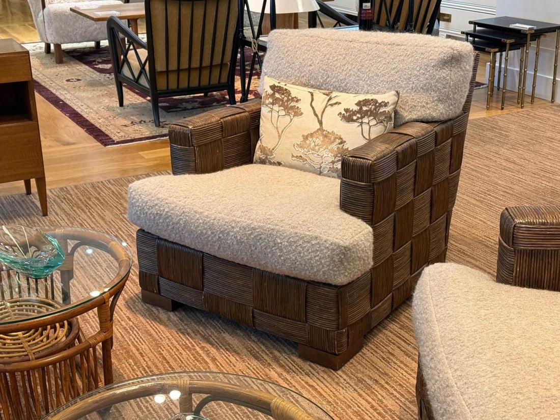 John Hutton, Woven Cane, Mahogany, Oversized Lounge Chairs, USA, 1990s - 5