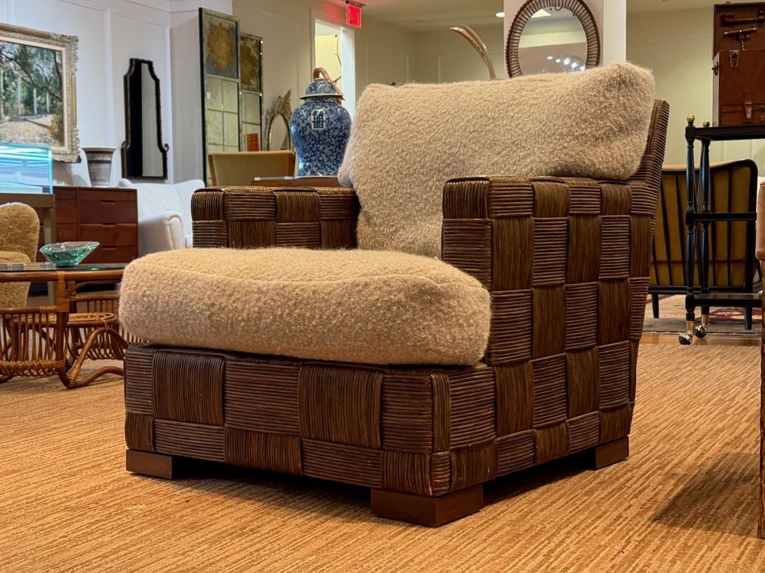 John Hutton, Woven Cane, Mahogany, Oversized Lounge Chairs, USA, 1990s - 6