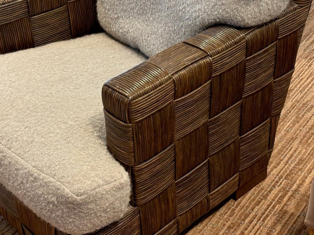 John Hutton, Woven Cane, Mahogany, Oversized Lounge Chairs, USA, 1990s - 8