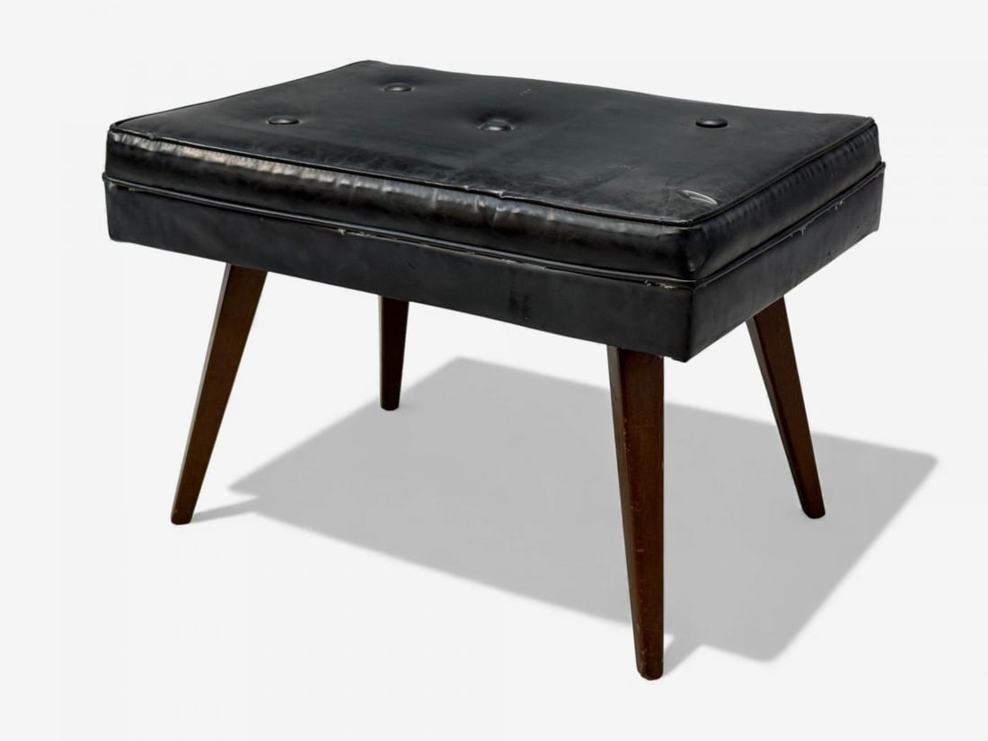 Danish Modern, Black Leatherette, Stained Wood, Footstool, Denmark, 1950s - 4