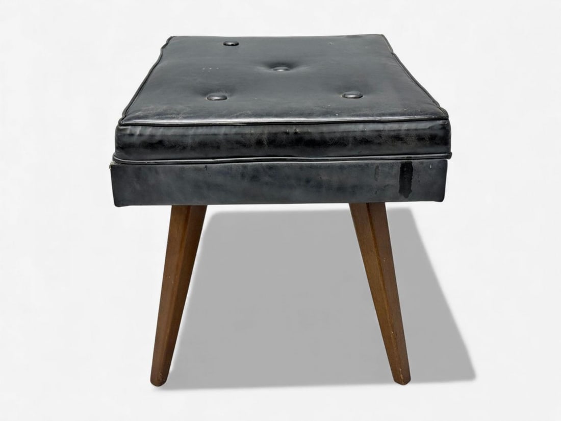 Danish Modern, Black Leatherette, Stained Wood, Footstool, Denmark, 1950s - 6