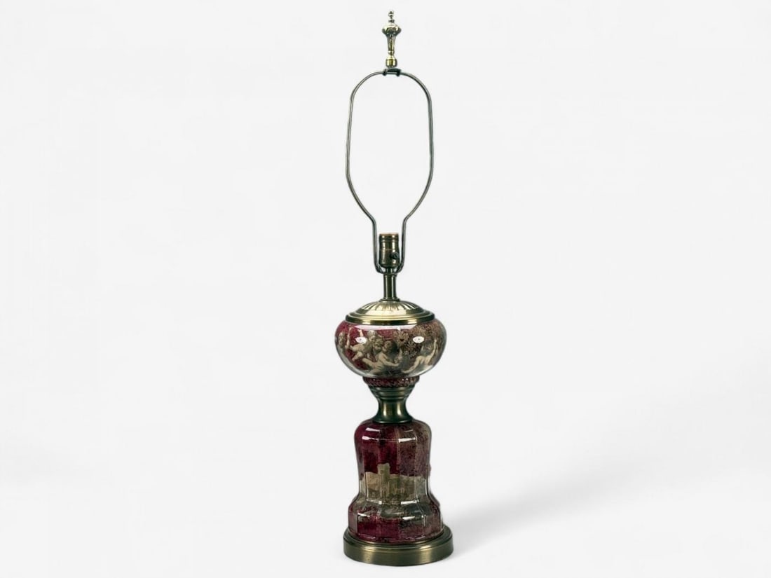 Neoclassical, Cranberry Glass, Decoupage Cherub Table Lamps, USA, 1930s - 5