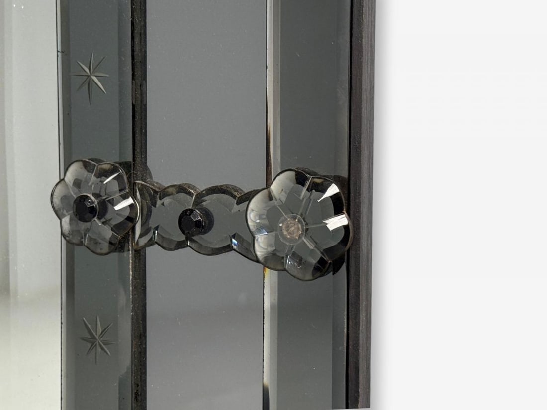 American Modern, Etched Glass, Grey Shadowbox Mirror, USA, 1980s - 5