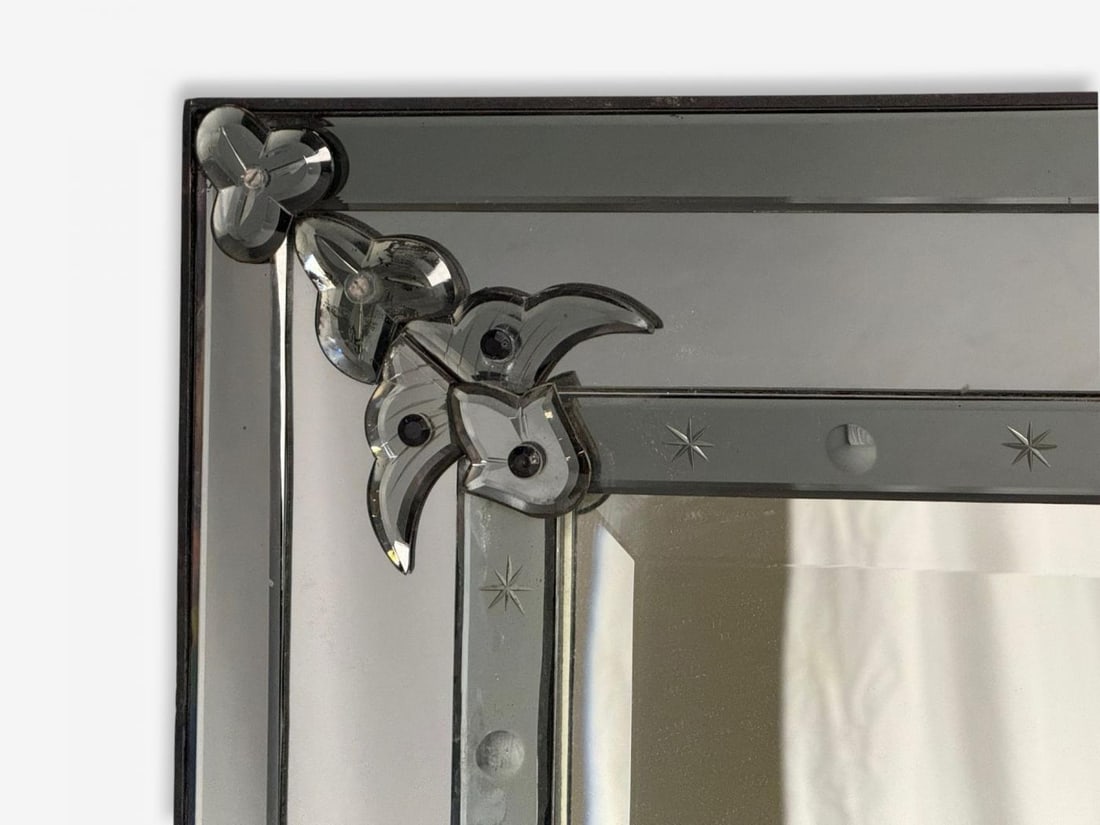 American Modern, Etched Glass, Grey Shadowbox Mirror, USA, 1980s - 6