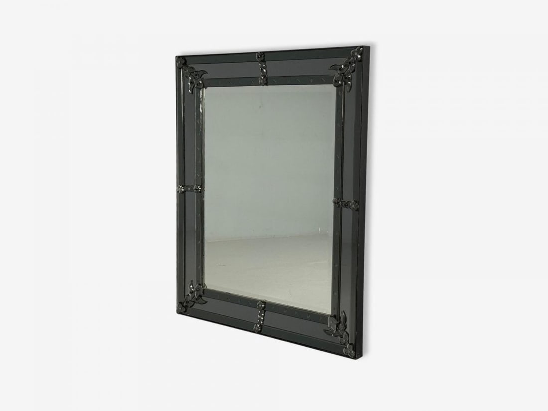 American Modern, Etched Glass, Grey Shadowbox Mirror, USA, 1980s - 7