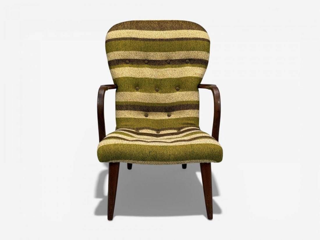 Philip Arctander Style, Lounge Chair, Wool, Walnut, Denmark, 1940s - 2