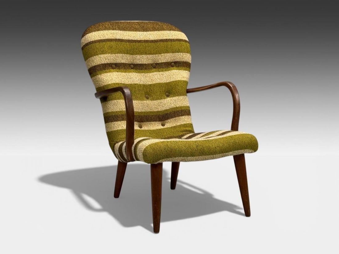 Philip Arctander Style, Lounge Chair, Wool, Walnut, Denmark, 1940s - 3