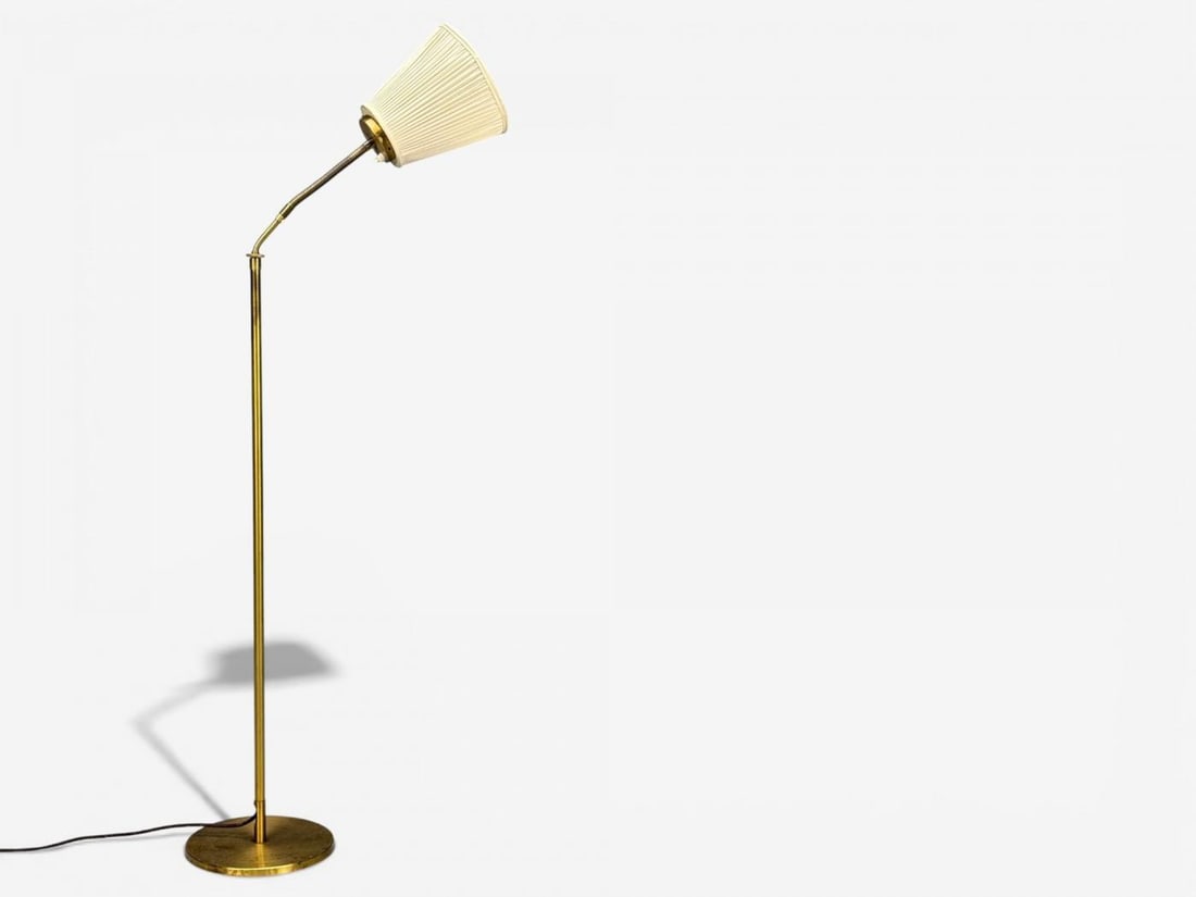 H.W. Armatur, Swedish Modern, Floor Lamp, Brass, Fabric, Sweden, 1940s - 11