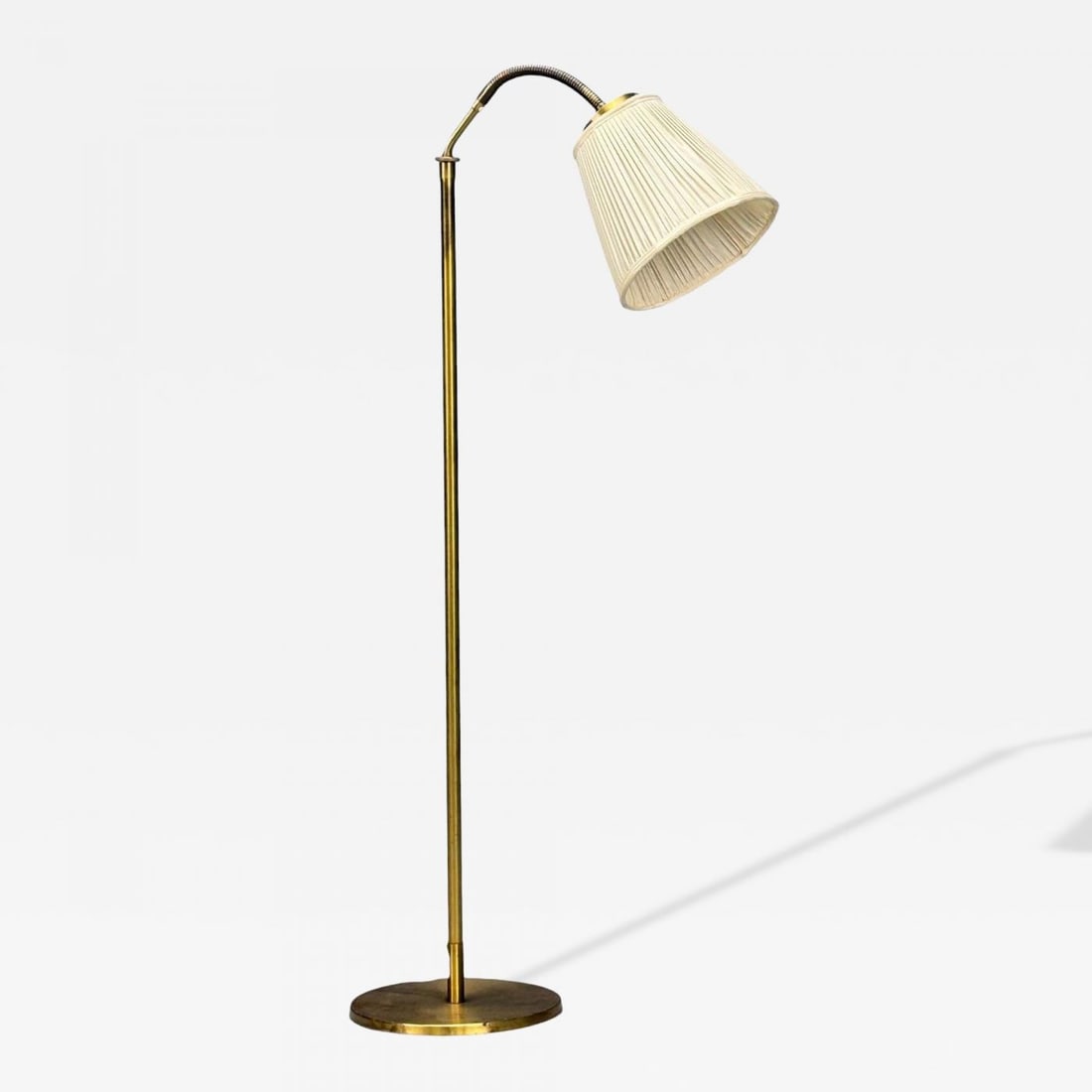 H.W. Armatur, Swedish Modern, Floor Lamp, Brass, Fabric, Sweden, 1940s (1 of 12)