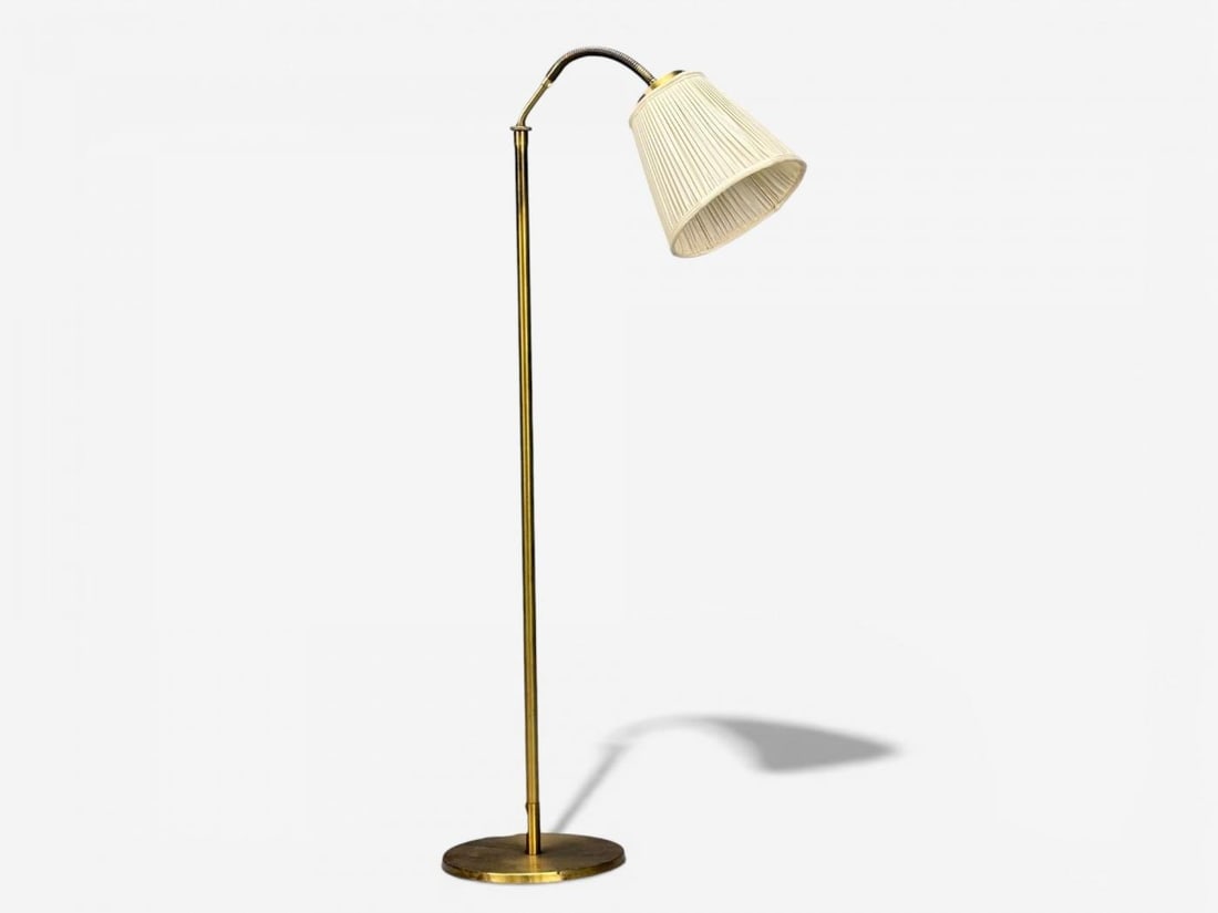 H.W. Armatur, Swedish Modern, Floor Lamp, Brass, Fabric, Sweden, 1940s - 3