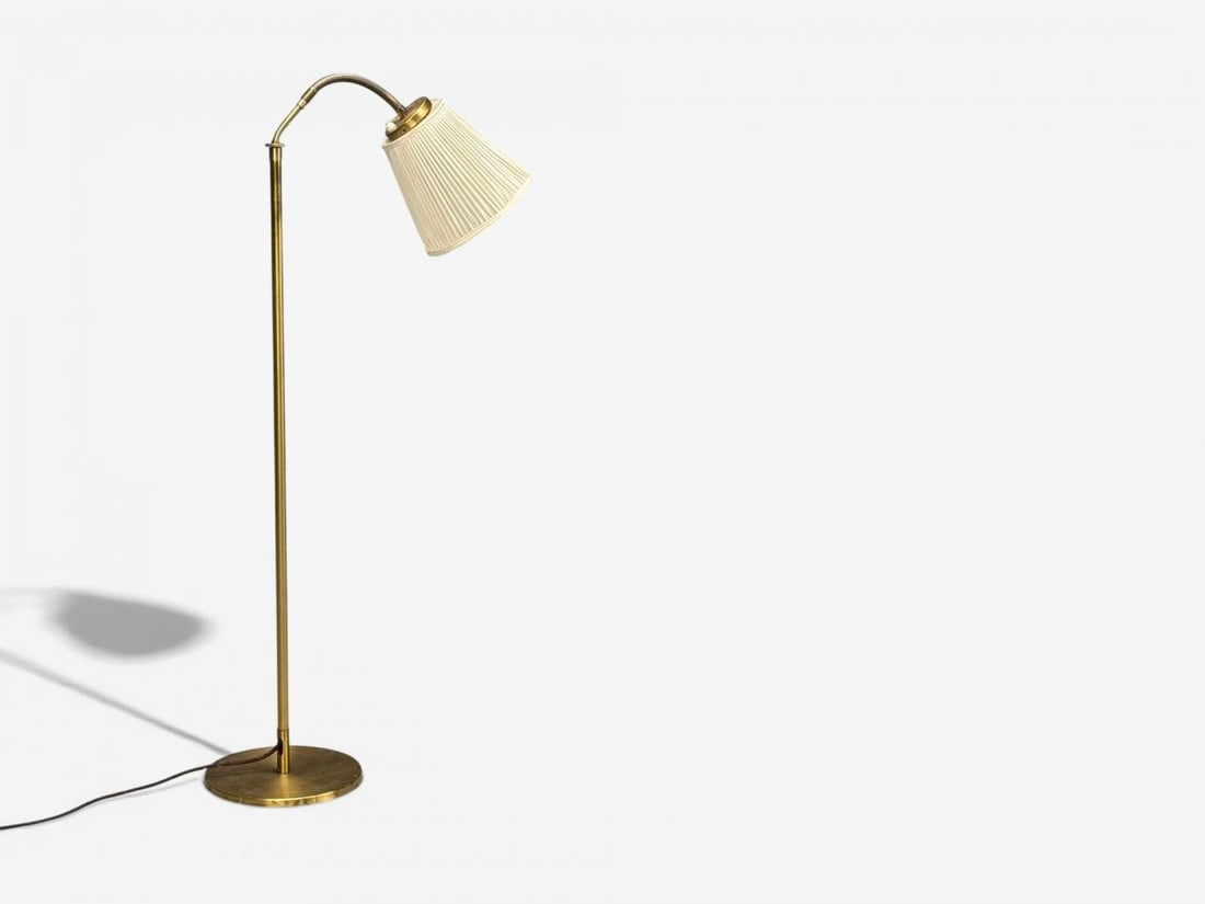 H.W. Armatur, Swedish Modern, Floor Lamp, Brass, Fabric, Sweden, 1940s - 7
