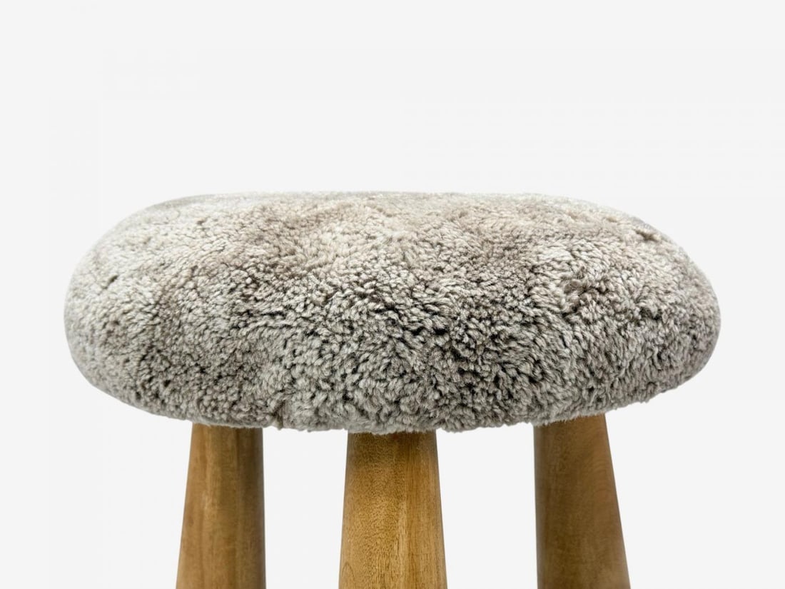 Danish Modern Style, Gray Sheepskin, Maple, Shearling Footstools, 21st c. - 9