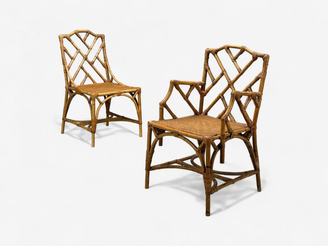 Dal Vera, Italian Modern, Bamboo, Cane, Six Dining Chairs, Italy, 1950s - 5