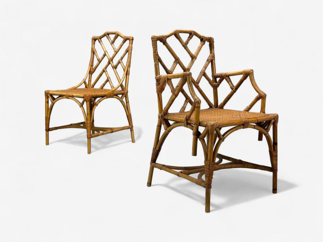 Dal Vera, Italian Modern, Bamboo, Cane, Six Dining Chairs, Italy, 1950s - 7
