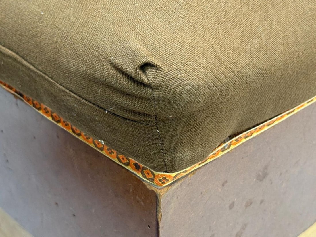 Italian Art Deco, Stained Wood, Brown Fabric, Ottomans or Poufs, Italy, 1930s - 8