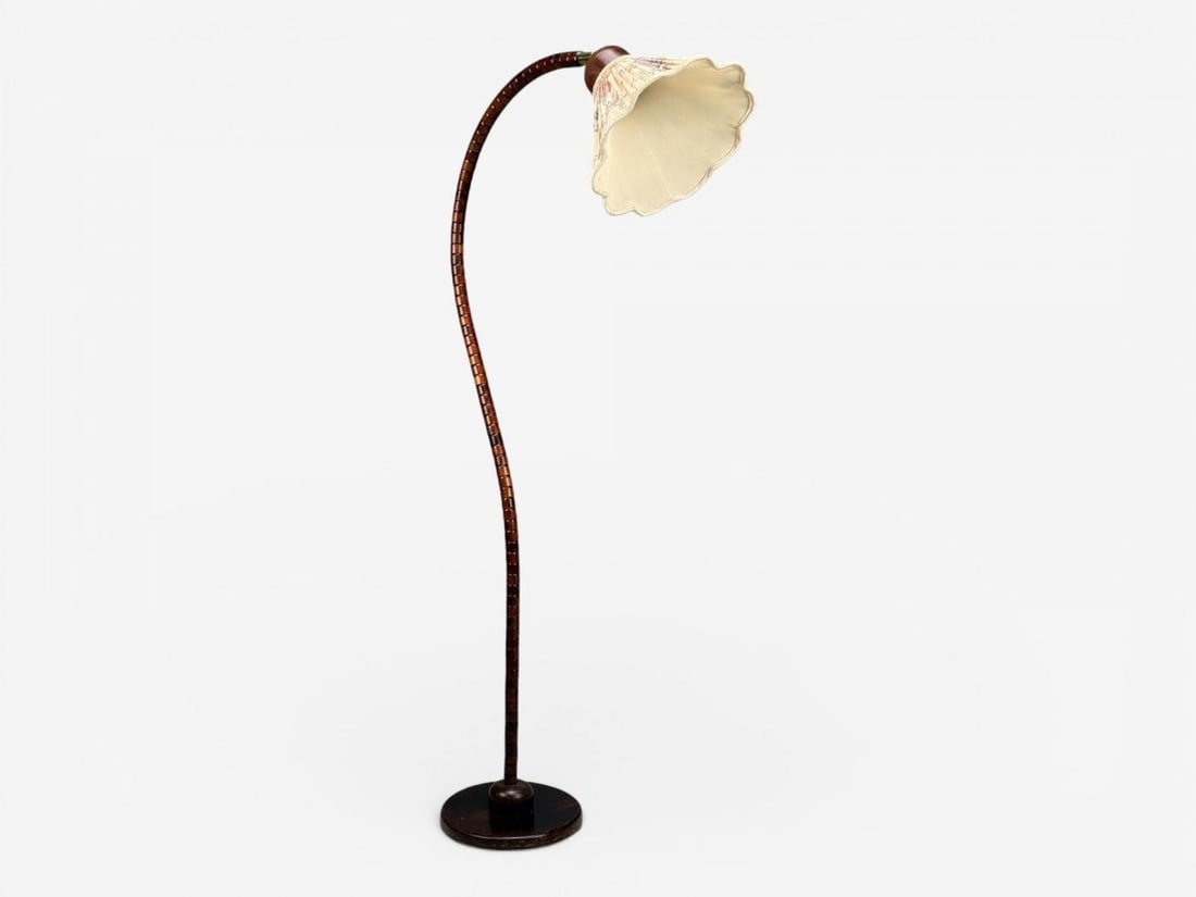 Markslöjd Attribution, Floor Lamp, Stained Wood, Fabric, Sweden, 1970s - 2