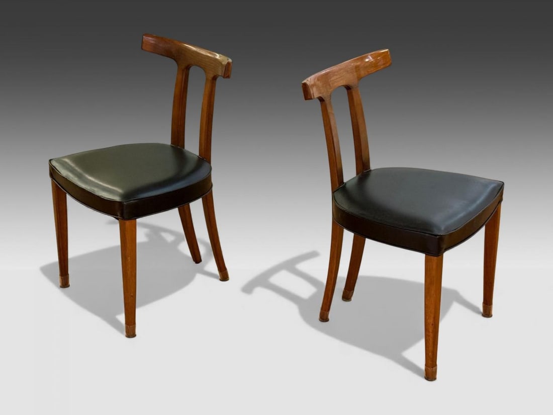 Ole Wanscher, Teak, Leatherette, T-Back Occasional Chairs, Denmark, 1960s - 2