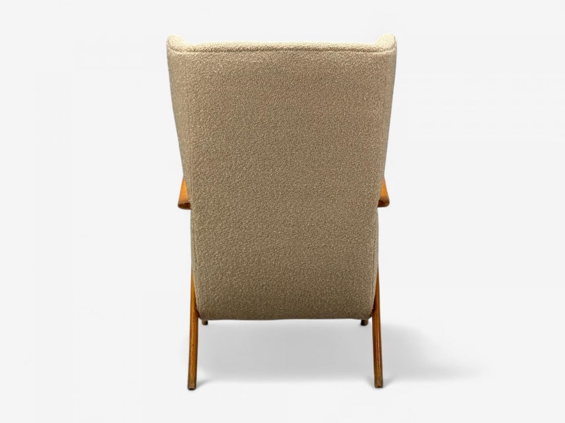 Italian Modern, Beige Boucle, Wood, Sculptural Lounge Chairs, Italy, 1960s - 12