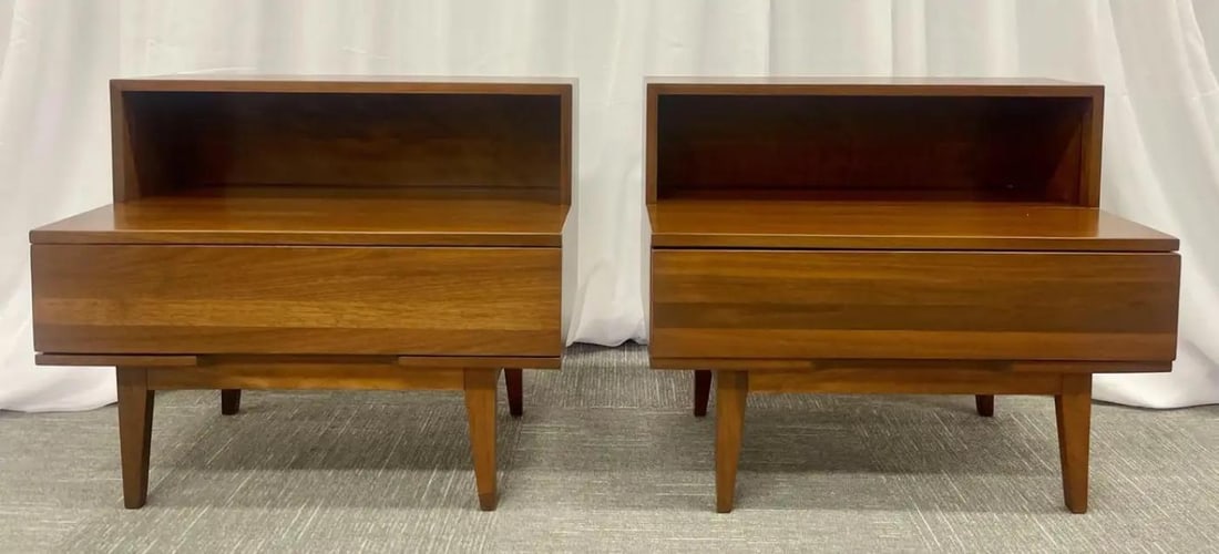 Pair Mid-Century Modern Step End Tables/Nightstands, Nakashima Style, American - 10