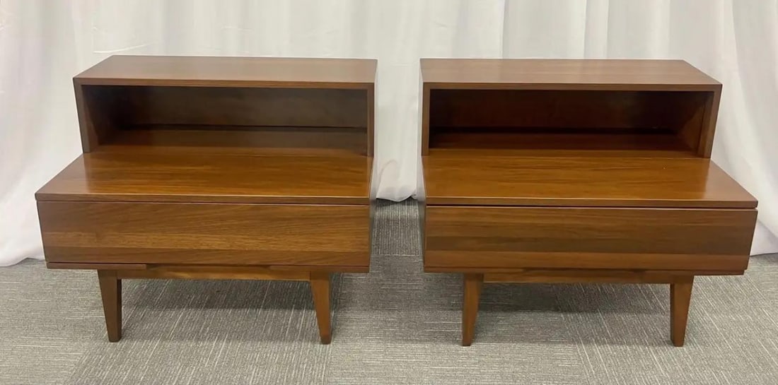 Pair Mid-Century Modern Step End Tables/Nightstands, Nakashima Style, American - 6