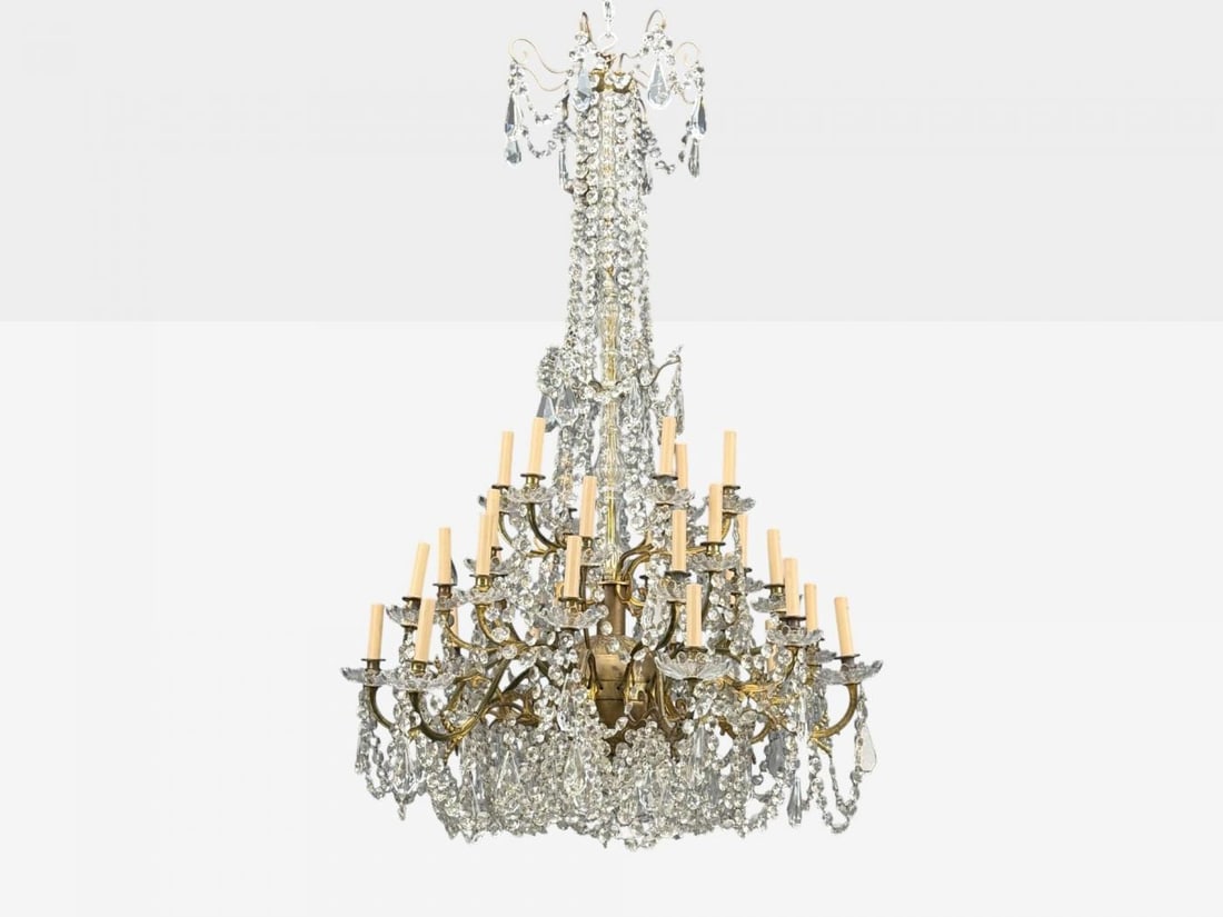 Louis XVI Style, Bronze, Crystal, Thirty-Light Chandelier, France, 19th/20th c. - 2