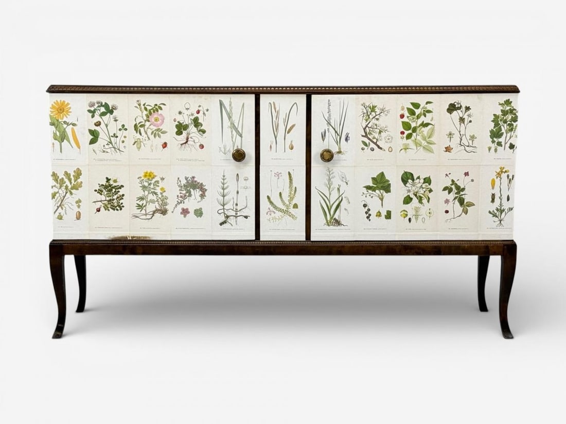 Swedish Modern, Nordens Flora Credenza, Wallpaper, Birch, Sweden, 1940s - 3