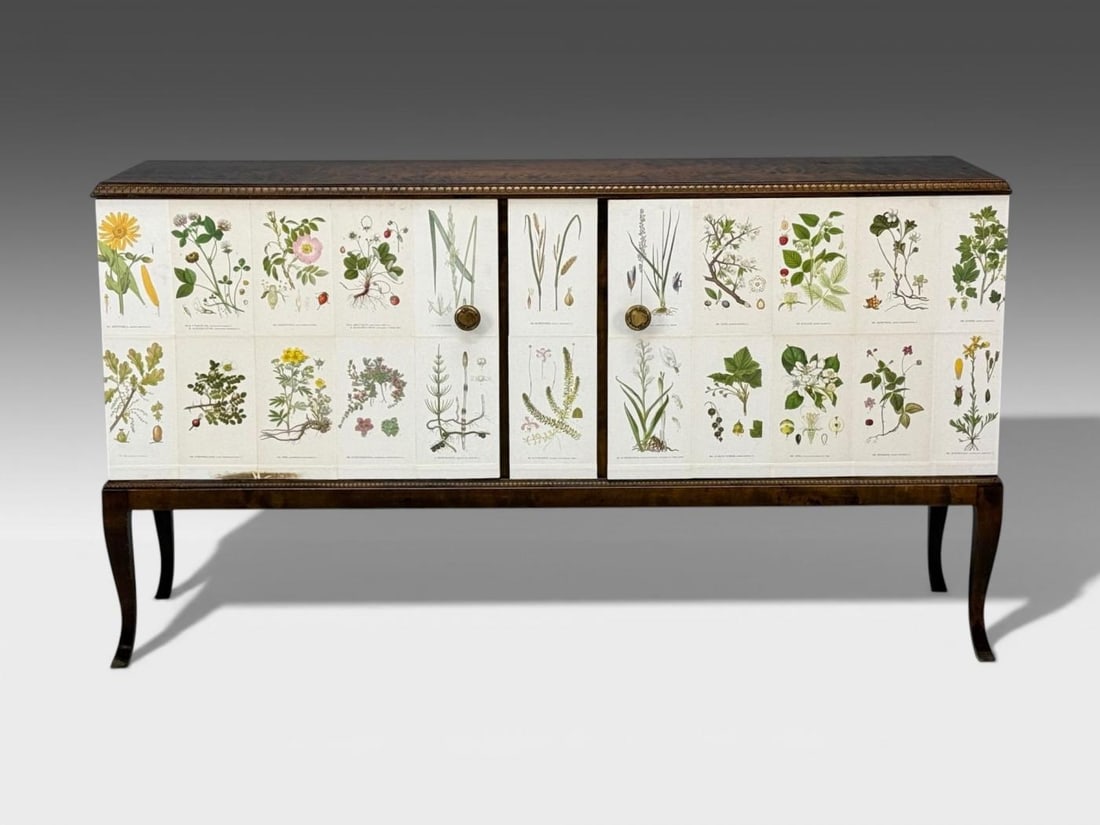 Swedish Modern, Nordens Flora Credenza, Wallpaper, Birch, Sweden, 1940s - 4