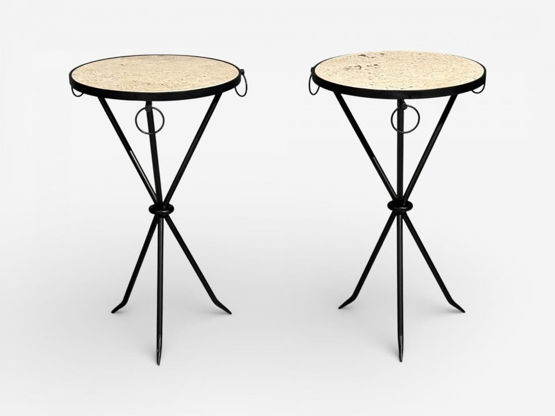 Jean-Michel Frank Style, Side Tables, Iron, Travertine, 20th c. - 10