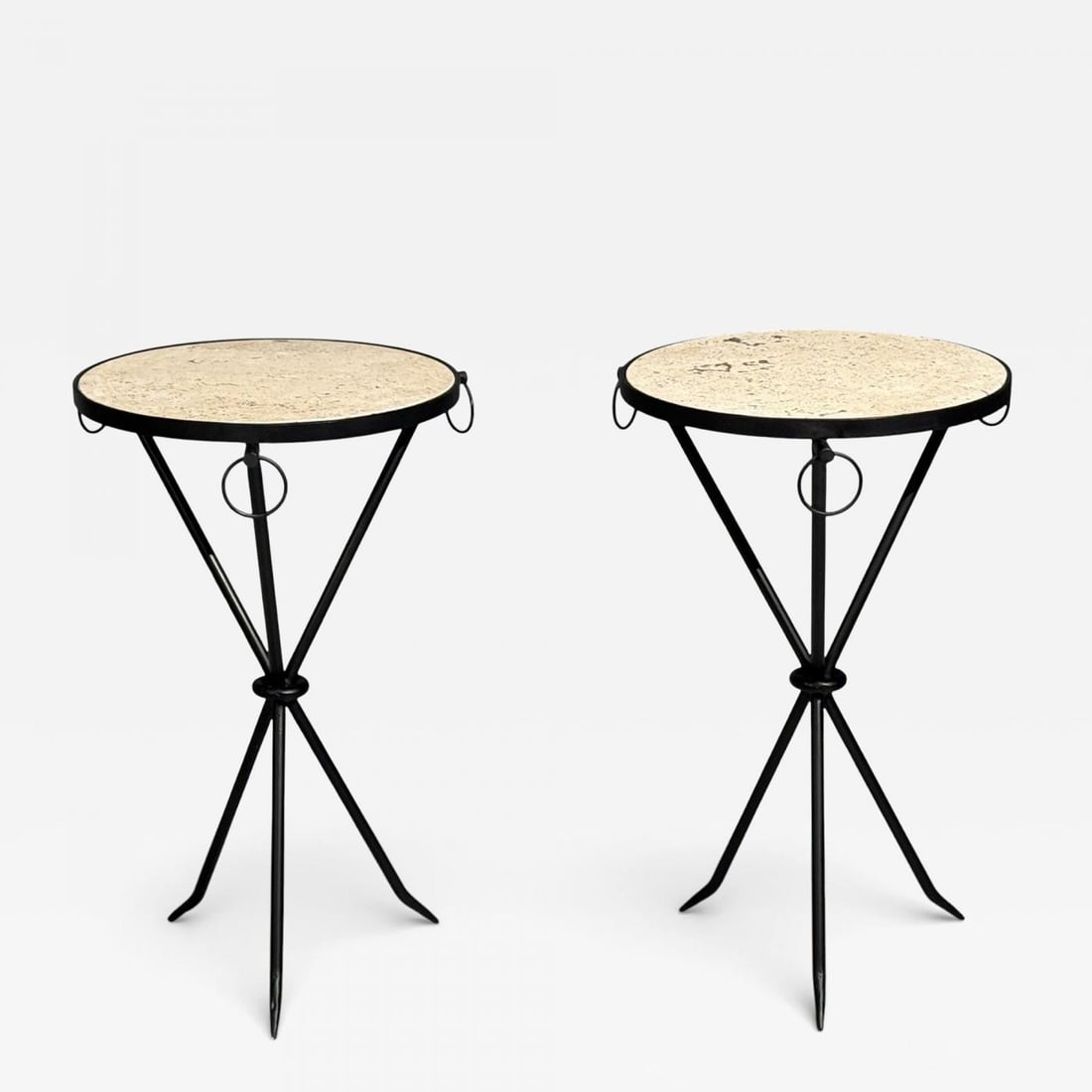 Jean-Michel Frank Style, Side Tables, Iron, Travertine, 20th c. (1 of 10)