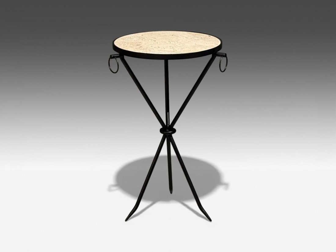 Jean-Michel Frank Style, Side Tables, Iron, Travertine, 20th c. - 2