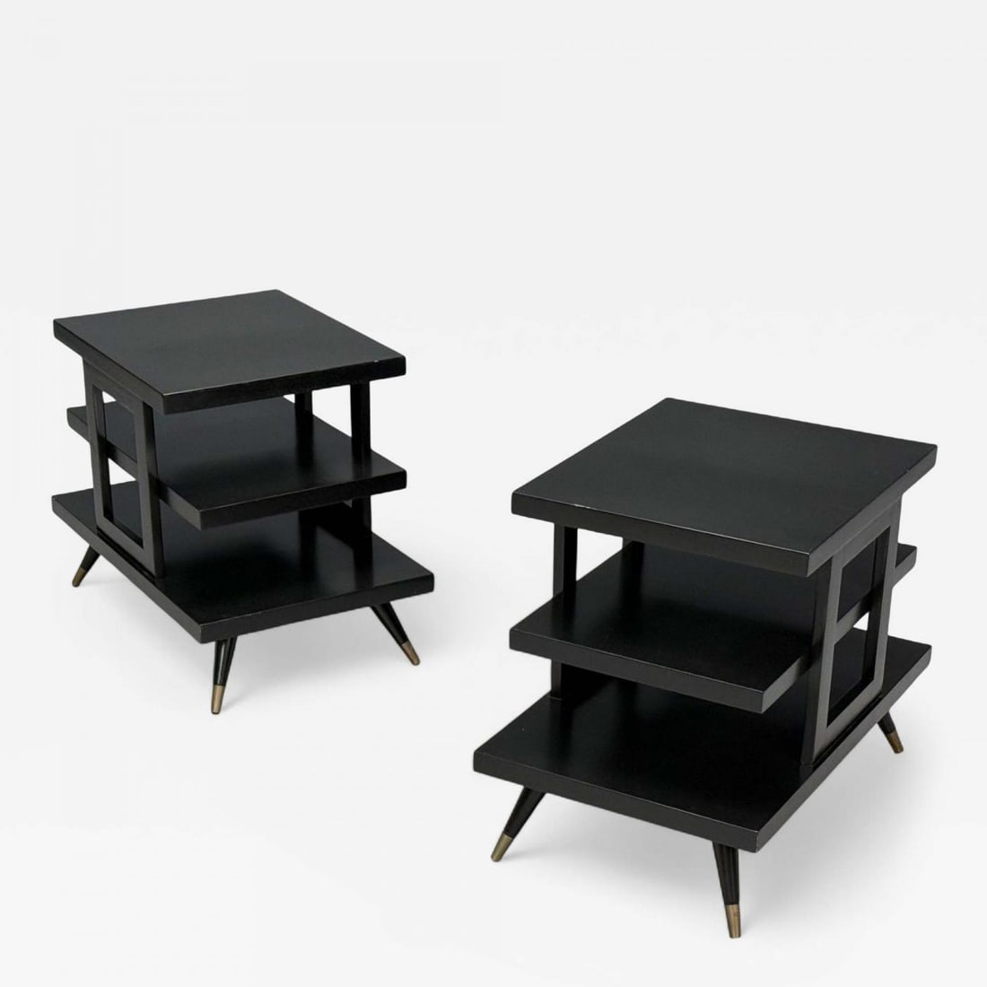 Ico Parisi Style, Ebonized Wood, Brass, Sculptural Side Tables, Europe, 1950s (1 of 12)
