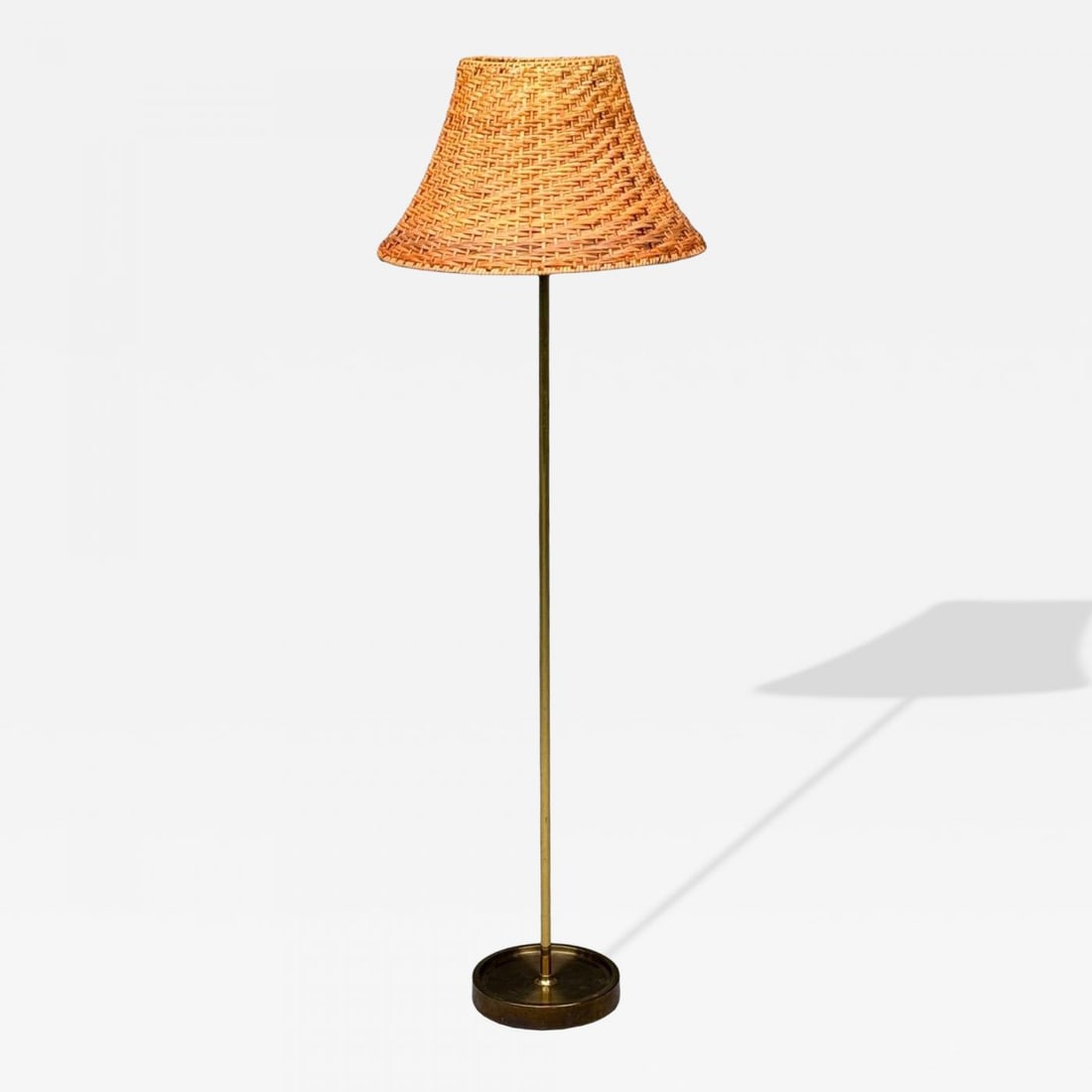 Falkenbergs Belysning, Floor Lamp, Brass, Rattan, Sweden, 1950s: Title: Falkenbergs Belysning, Floor Lamp, Brass, Rattan, Sweden, 1950s Description: "Falkenbergs Belysning, Swedish Mid-Century Modern, Floor Lamp, Brass, Rattan, Sweden, 1950s A brass and rattan shad