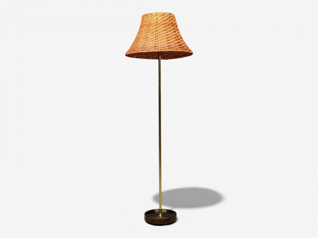 Falkenbergs Belysning, Floor Lamp, Brass, Rattan, Sweden, 1950s - 2