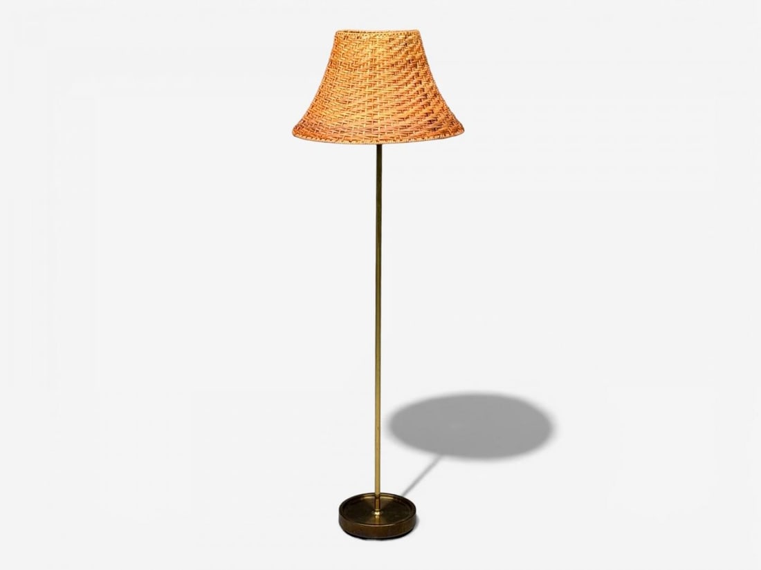 Falkenbergs Belysning, Floor Lamp, Brass, Rattan, Sweden, 1950s - 6