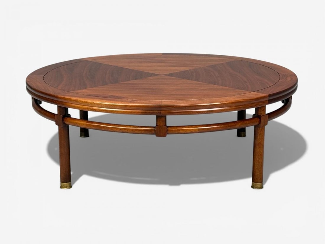 T.H. Robsjohn-Gibbings, Round Coffee Table, Brass, Walnut, USA, 1960s - 2