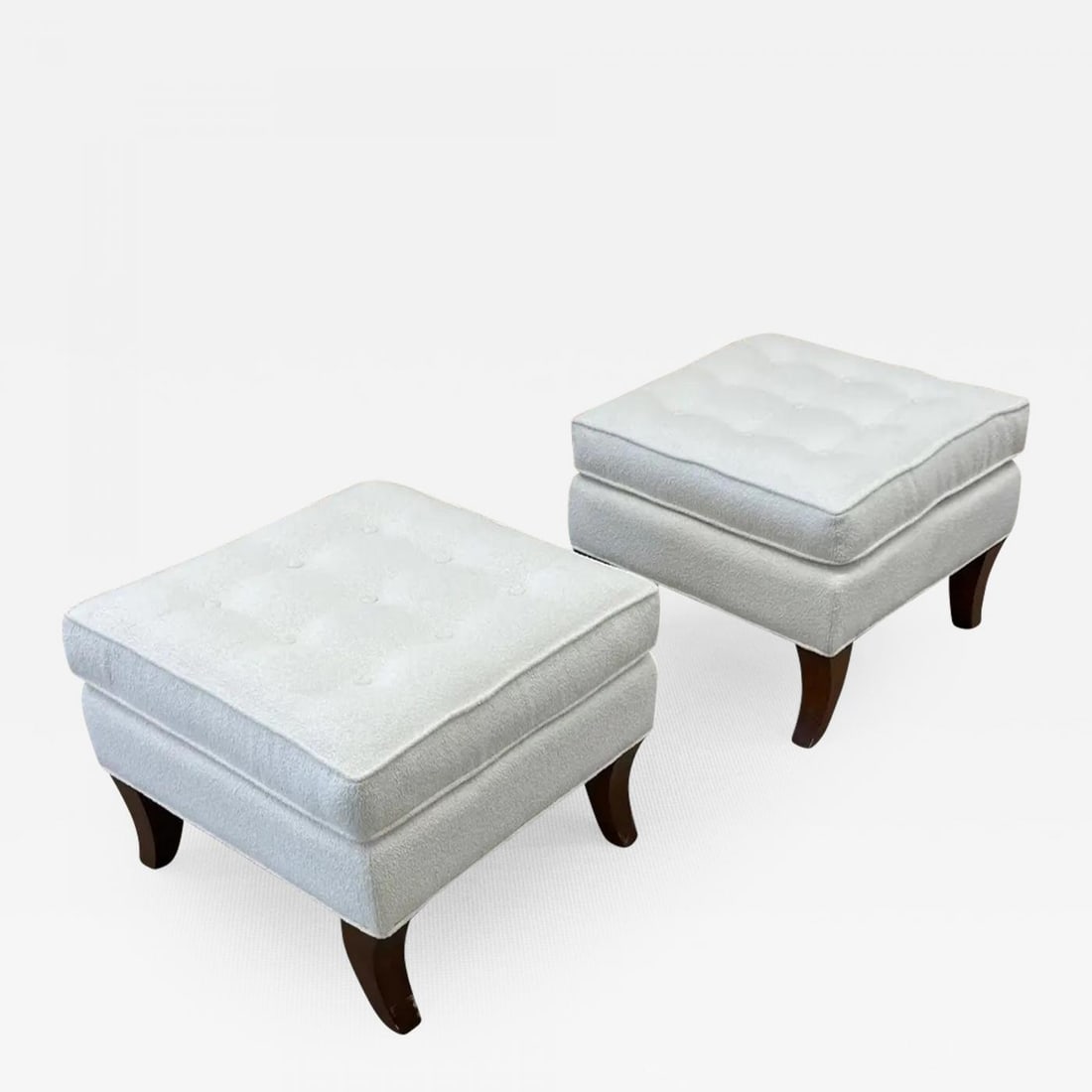 Mid-Century Modern American Designer Tufted Ottomans, Stools, Walnut, Bouclé (1 of 12)