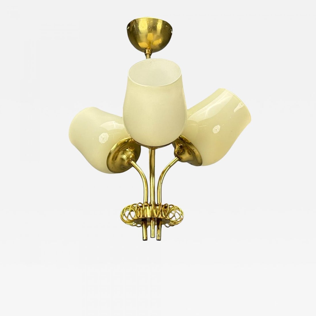 Itsu, Finnish Modern, Pendant Light, Opal Glass, Finland, 1940s (1 of 12)
