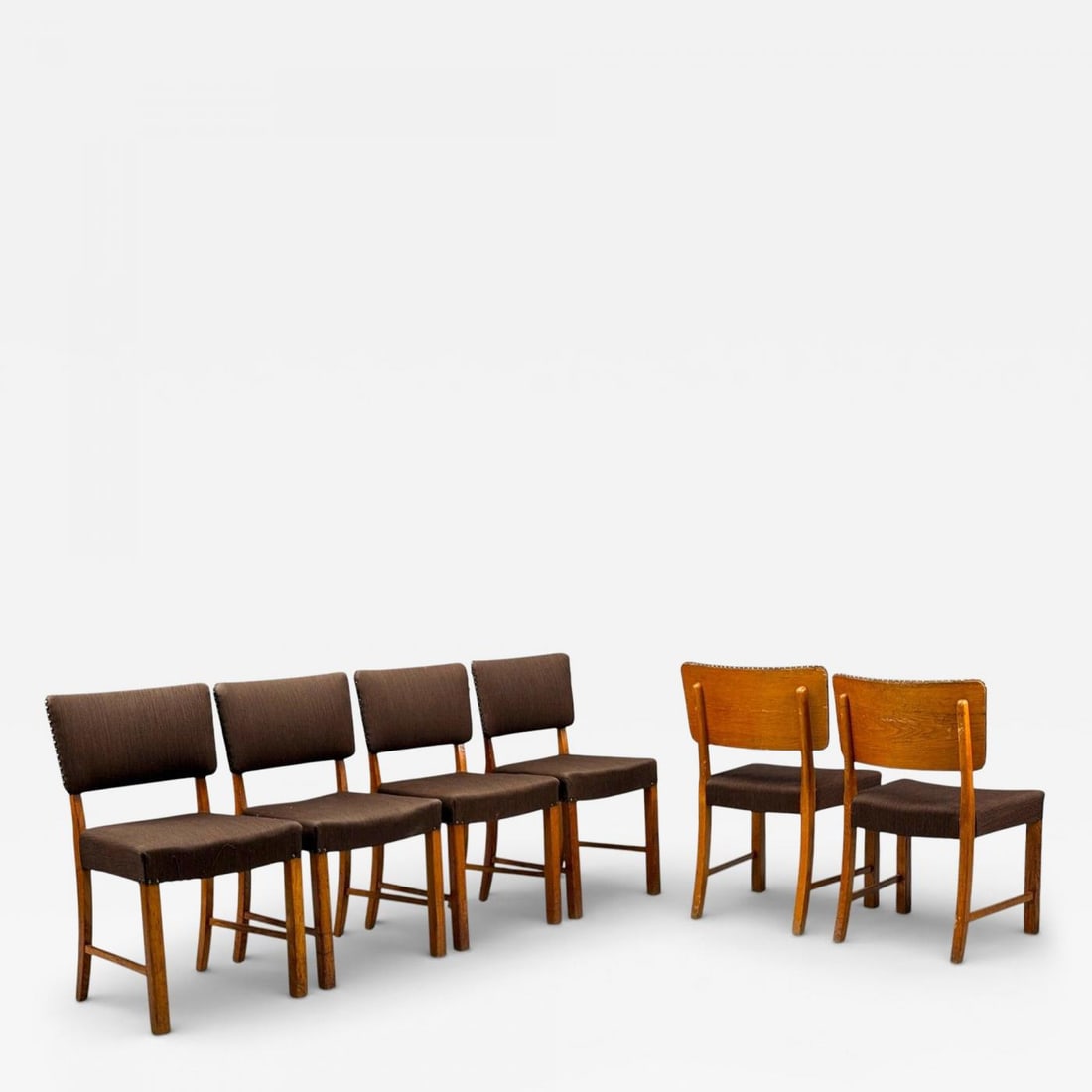 Fritz Hansen, Six Dining Chairs, Oak, Wool, Denmark, 1930s (1 of 12)