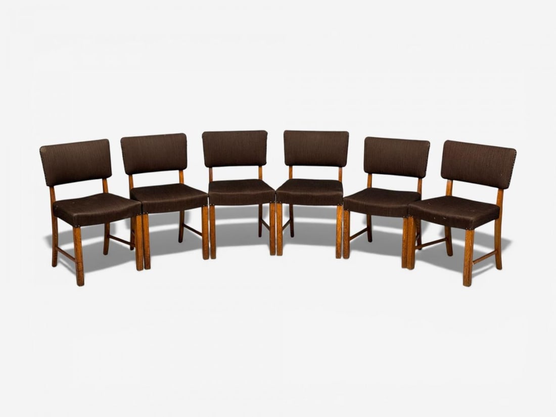 Fritz Hansen, Six Dining Chairs, Oak, Wool, Denmark, 1930s - 2