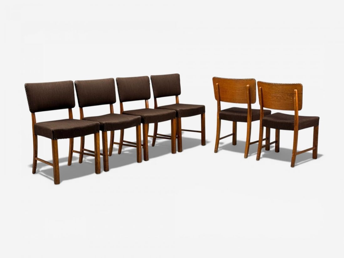 Fritz Hansen, Six Dining Chairs, Oak, Wool, Denmark, 1930s - 3